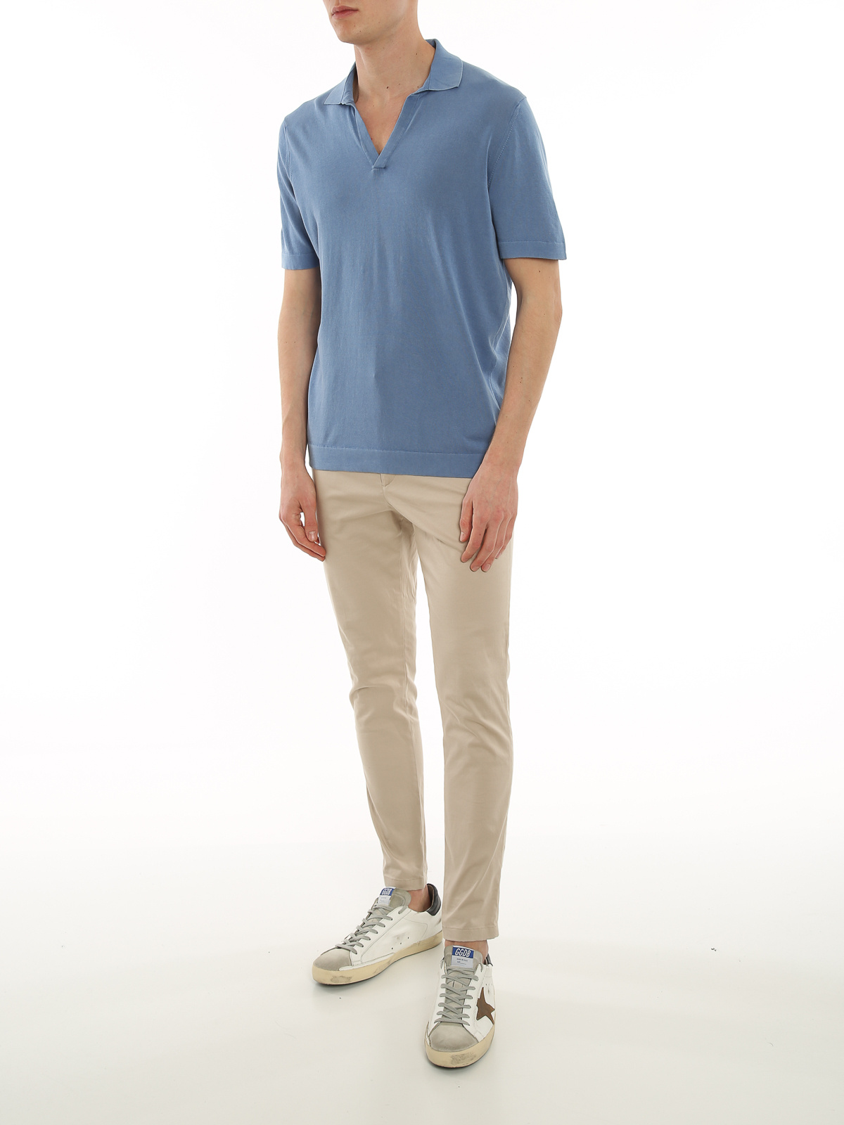 Shop Drumohr Wingtip-collar Cotton T-shirt In Blue