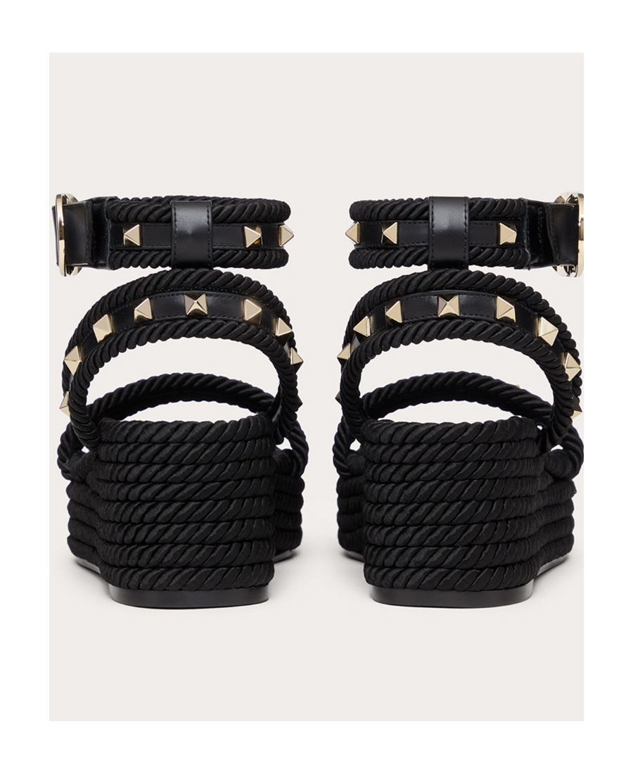Valentino Rockstud Torchon 60 Leather And Silk Rope Platform Espadrilles In Black