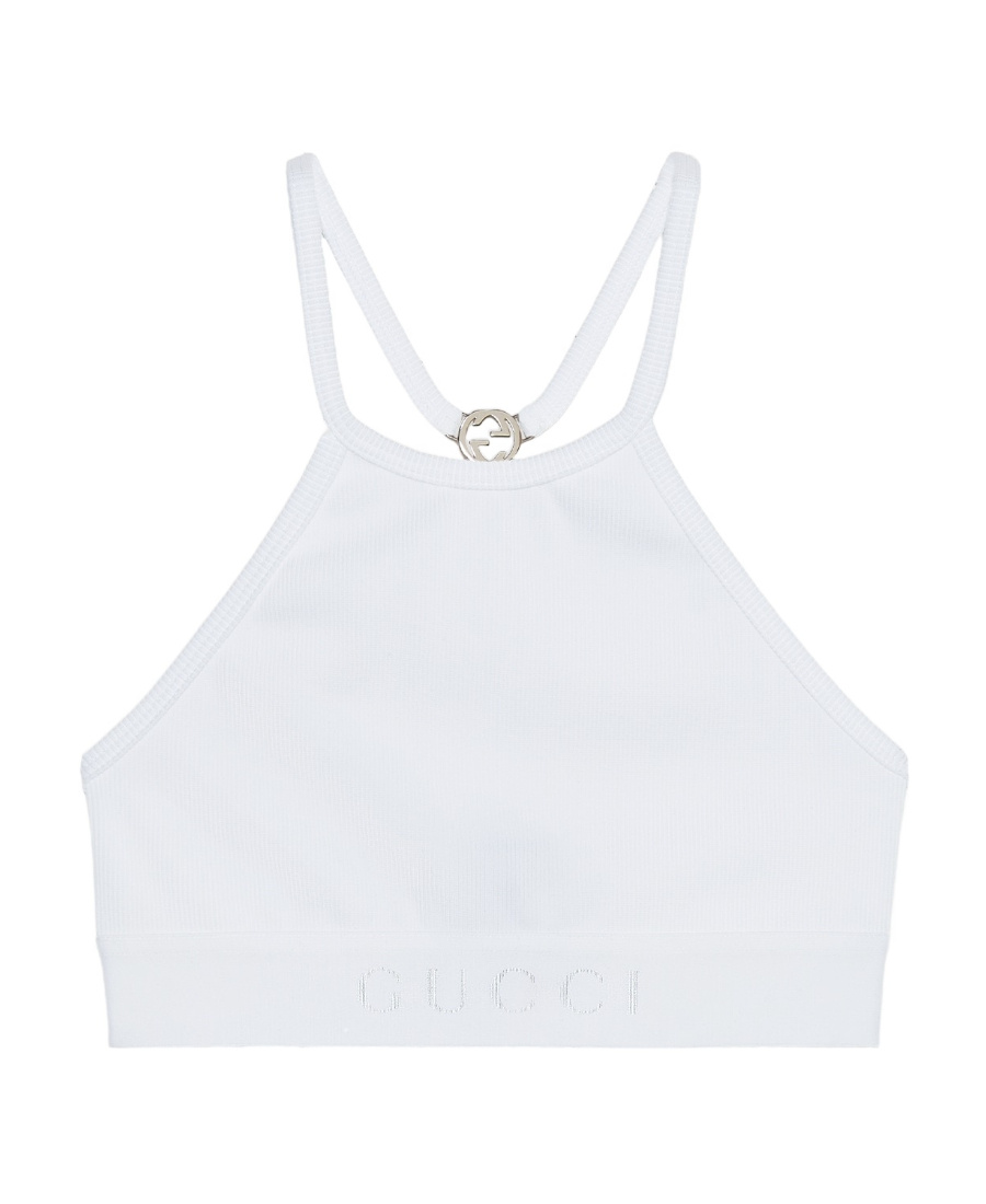 Gucci Interlocking G Ribbed Cropped Top In White