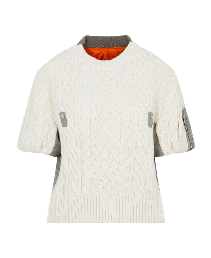 SACAI SHORT-SLEEVED PANELLED KNITTED TOP