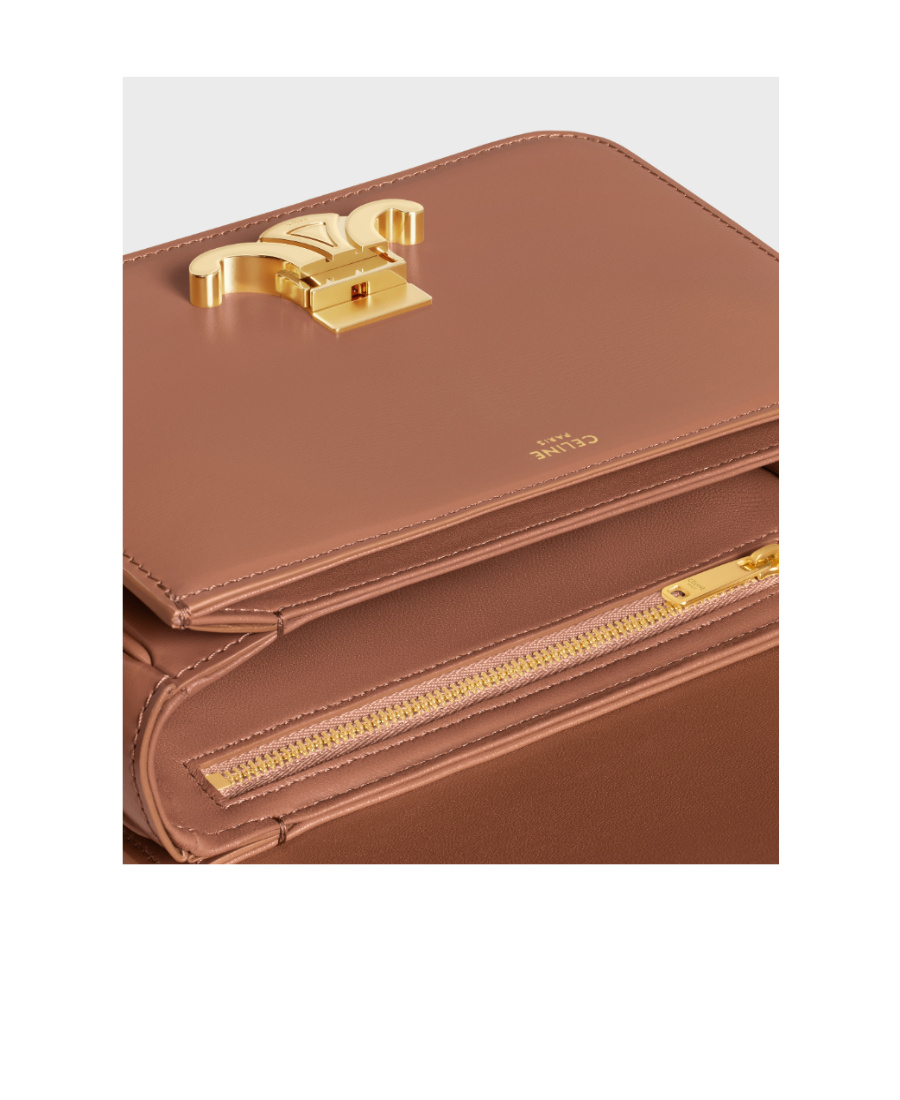 Celine Women Teen Triomphe Leather Shoulder Bag In Brown