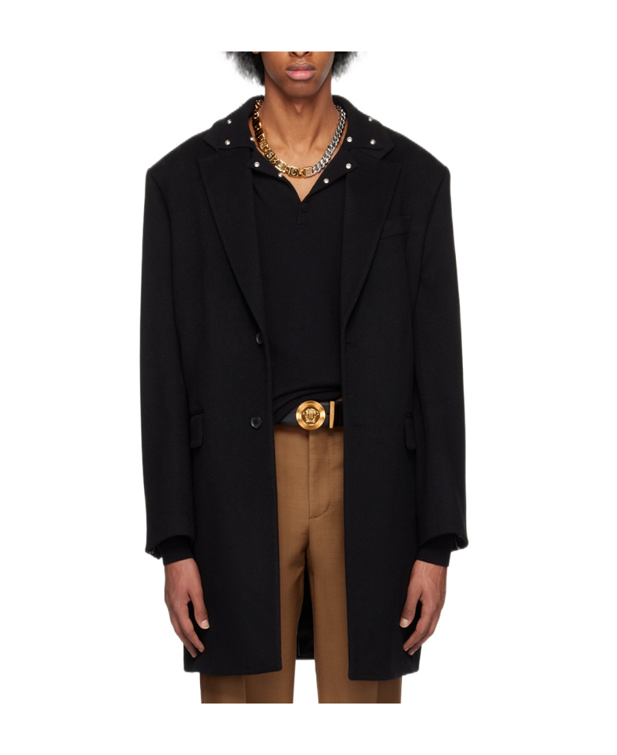 Versace Single-breasted Button Coat In Black