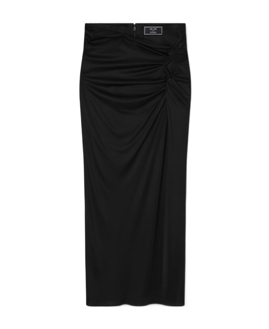 Versace X Dua Lipa Knotted Midi Skirt In Black