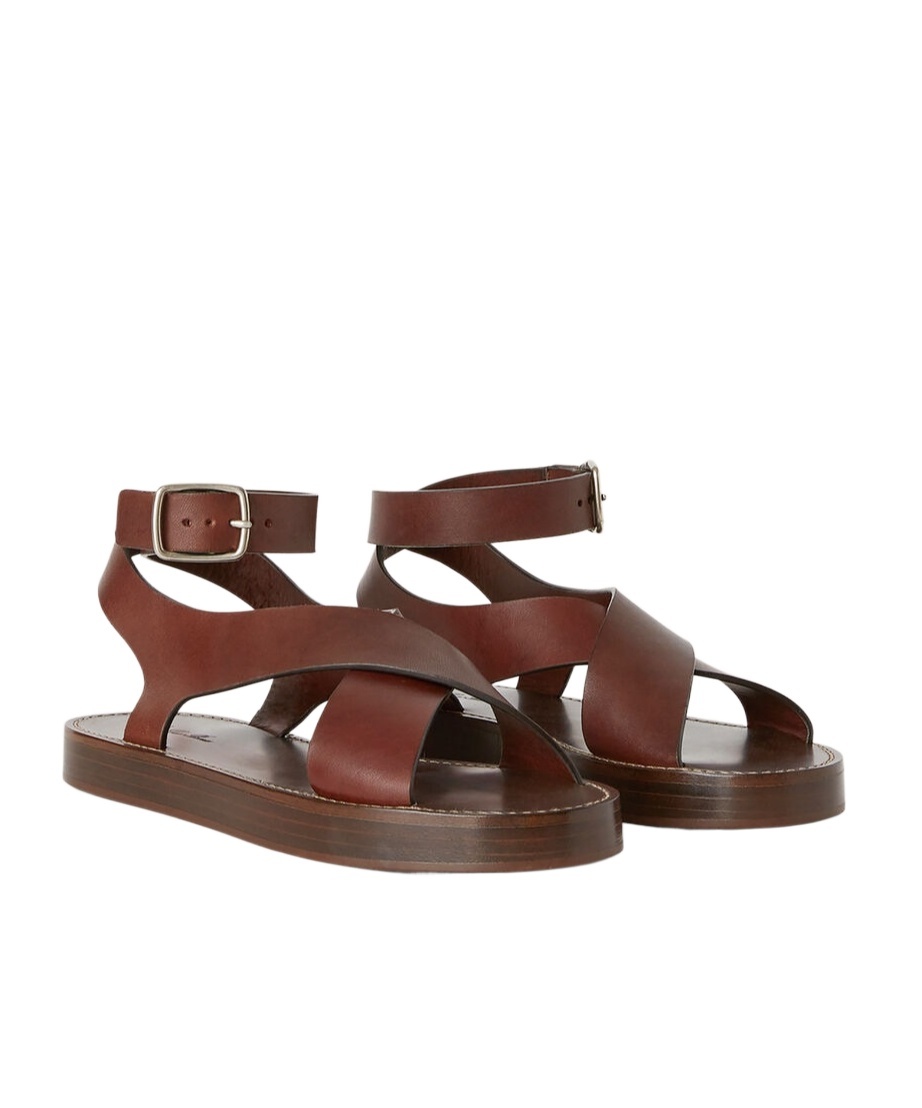 Loro Piana Criss-cross Leather Sandals In Brown