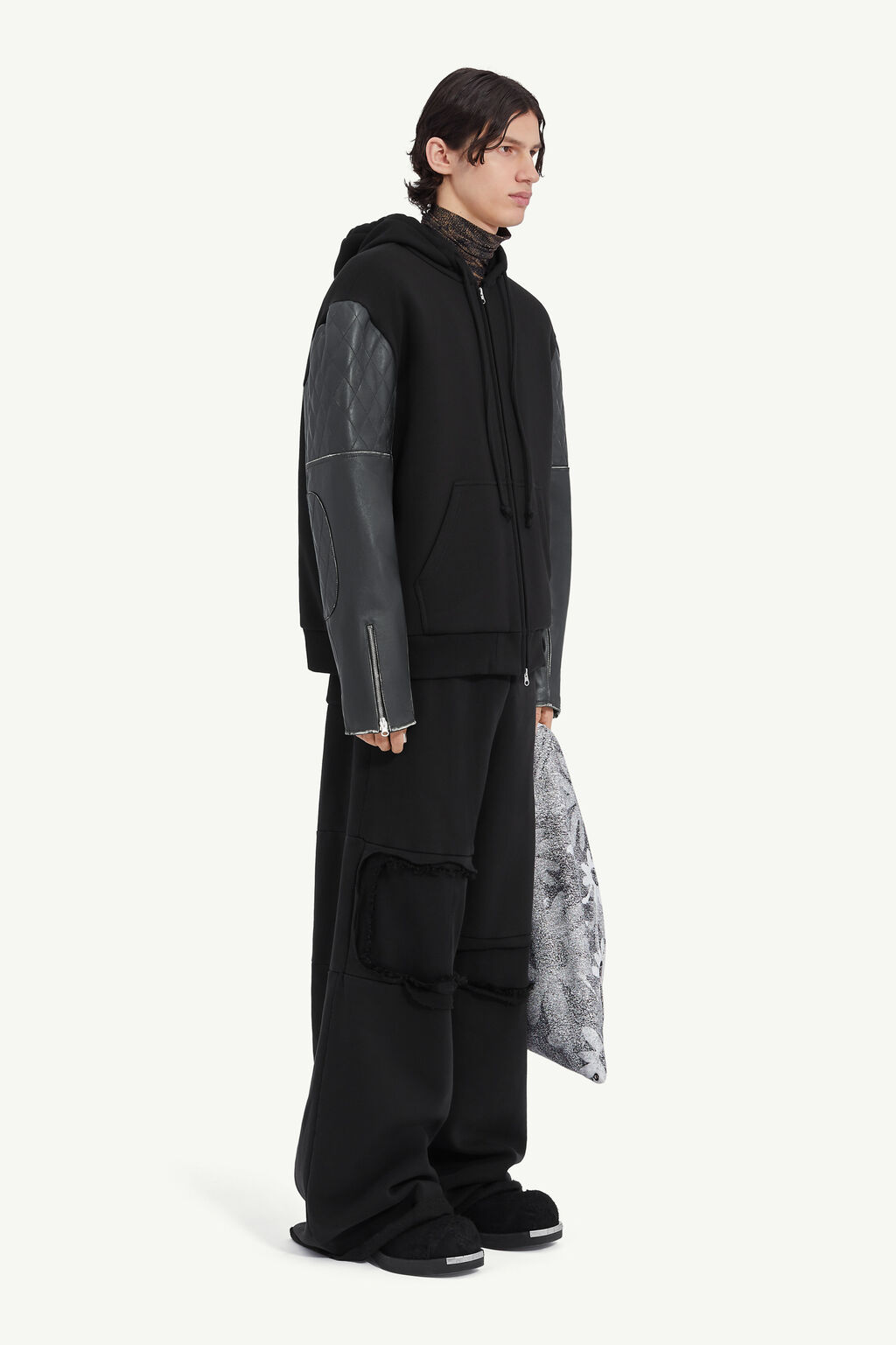 Mm6 Maison Margiela Panelled Drawstring Hoodie In Black