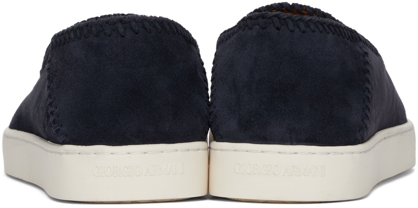 Giorgio Armani Almond Toe Leather Sneaker With Braid Detailing In Black