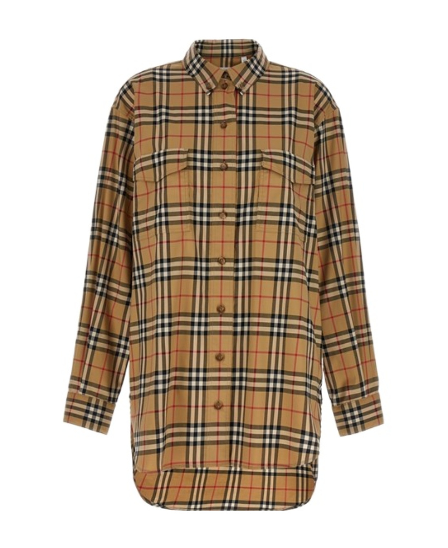 Burberry Ladies Vintage Check Stretch Cotton Button-down Collar Shirt In Brown