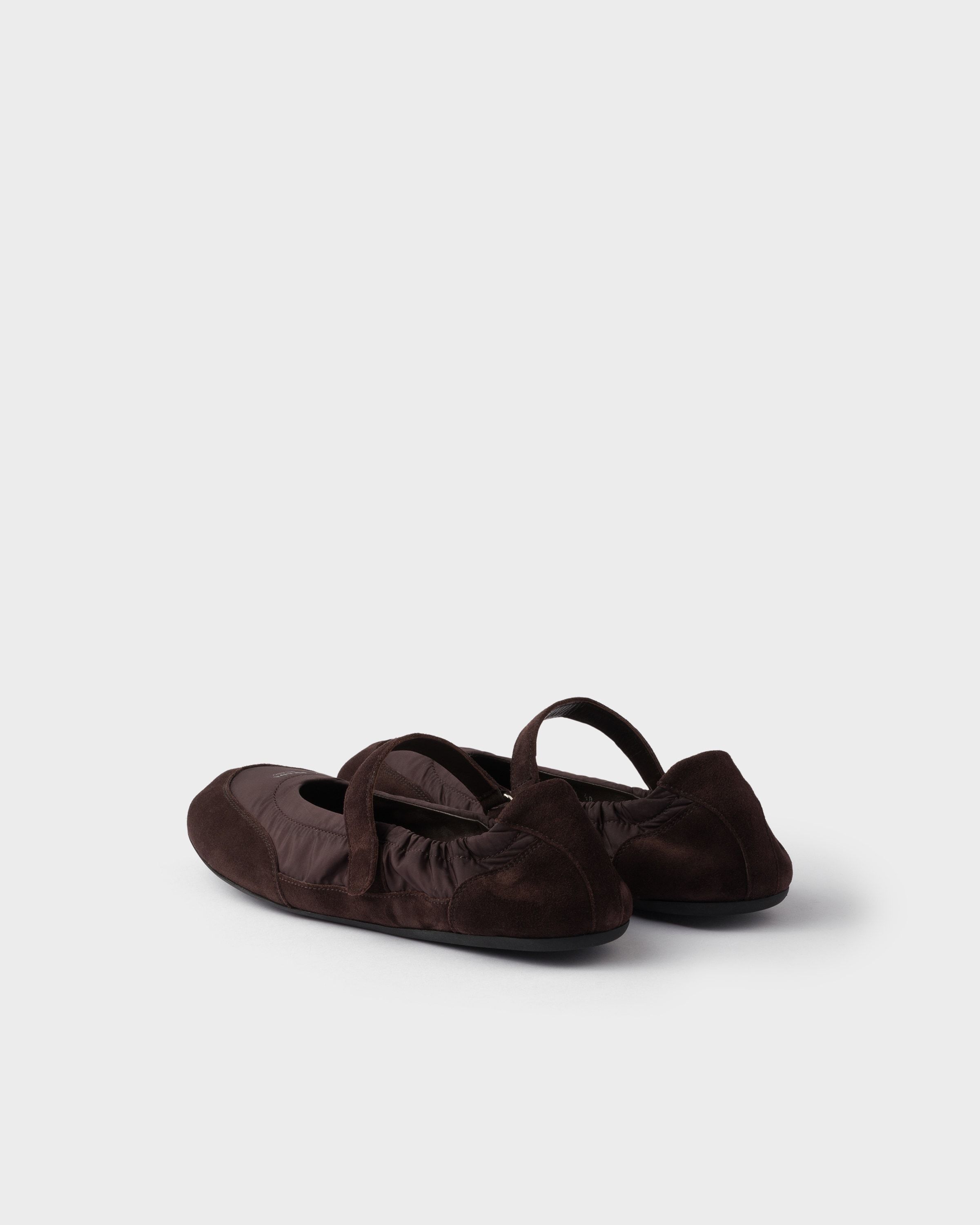 Prada Collapse Re-nylon And Suede Ballet Flats In Brown