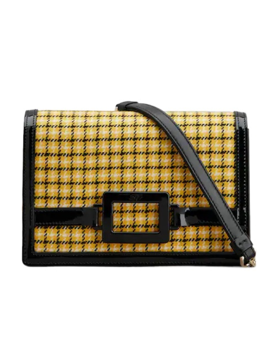 Roger Vivier Checked Foldover Top Clutch Bag In Black