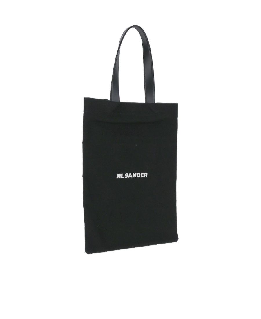 Jil Sander Logo Print Cotton-linen Blend Tote Bag In Black