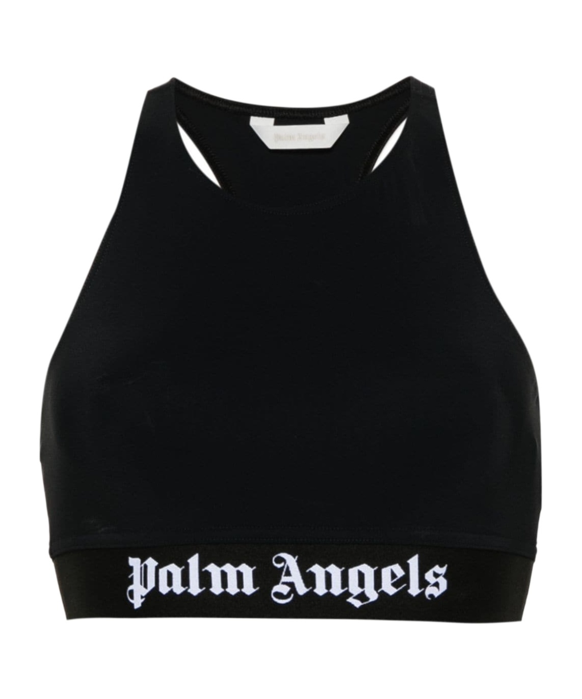 Palm Angels Logo Sport Top Black White In Black