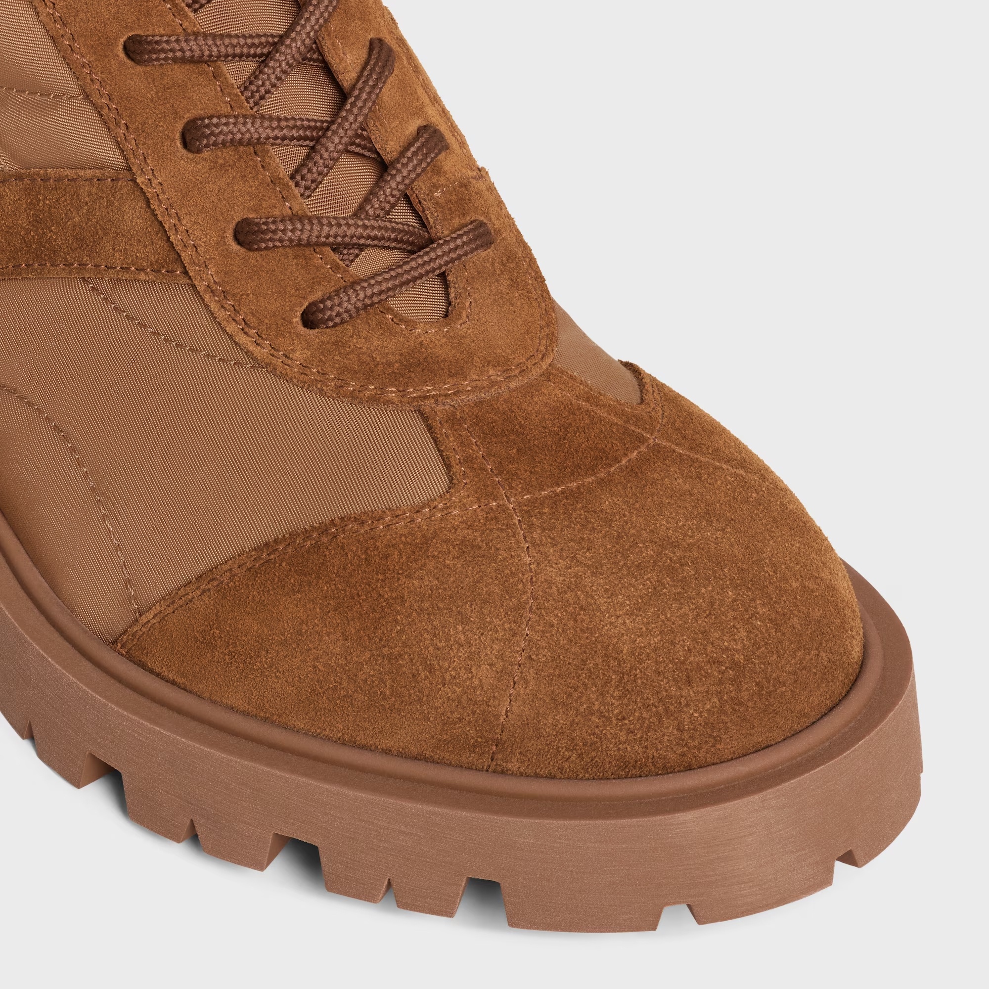 Celine Margaret Boot In Nylon And Suede Calfskin In Brown