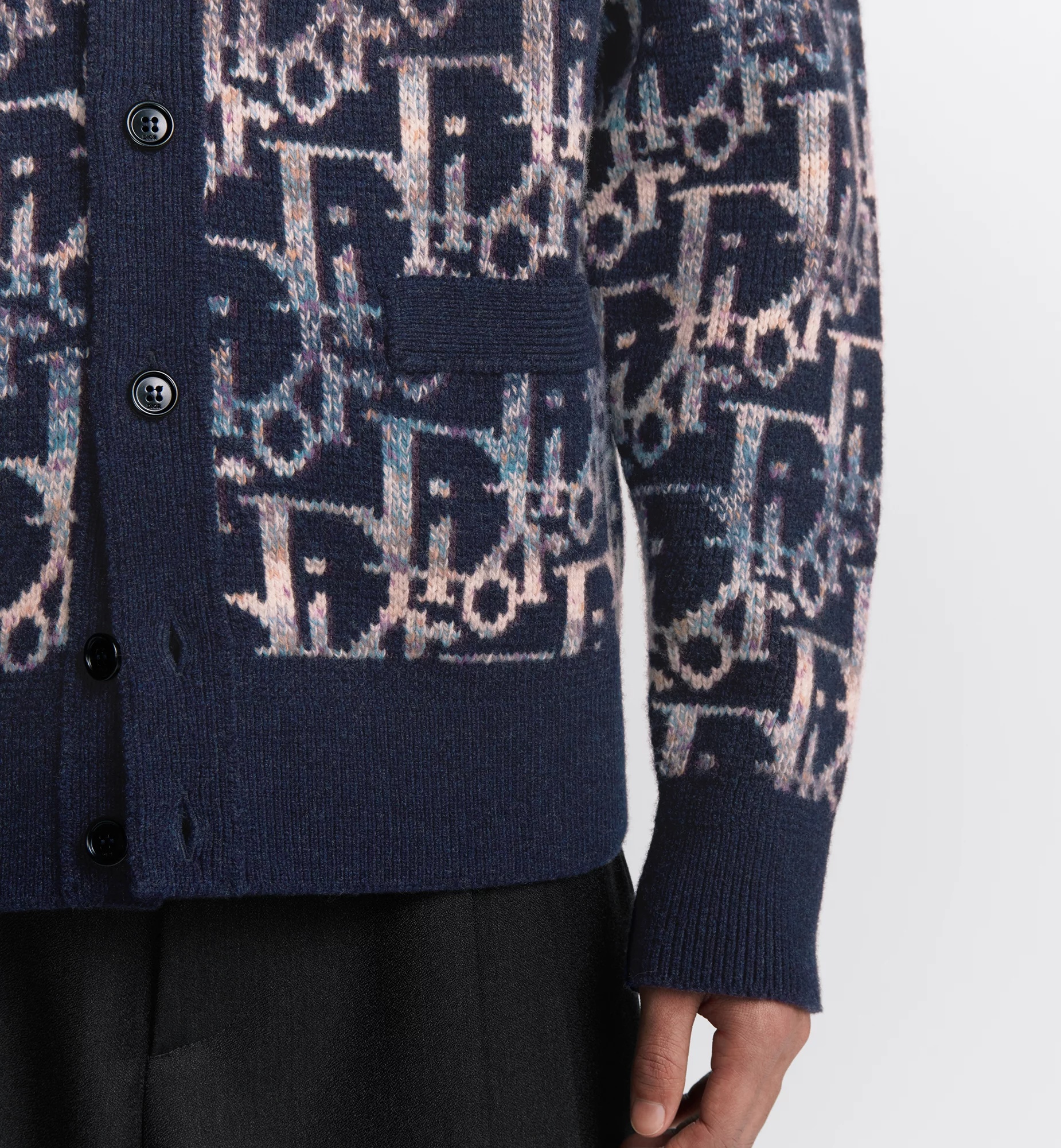 Dior Oblique Button Wool Knitted Cardigan In Black