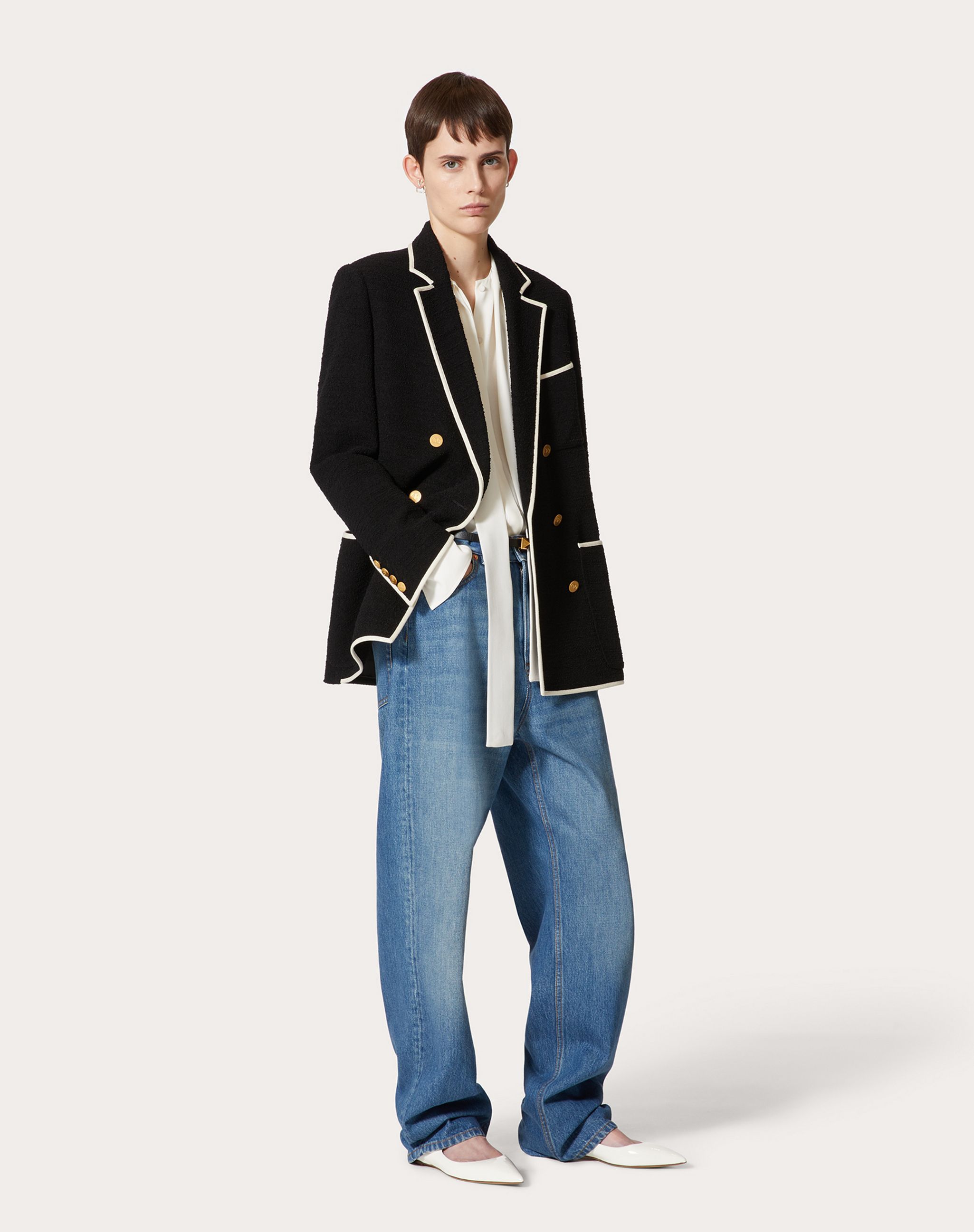 Valentino High-rise Denim Wide-leg Pants In Blue