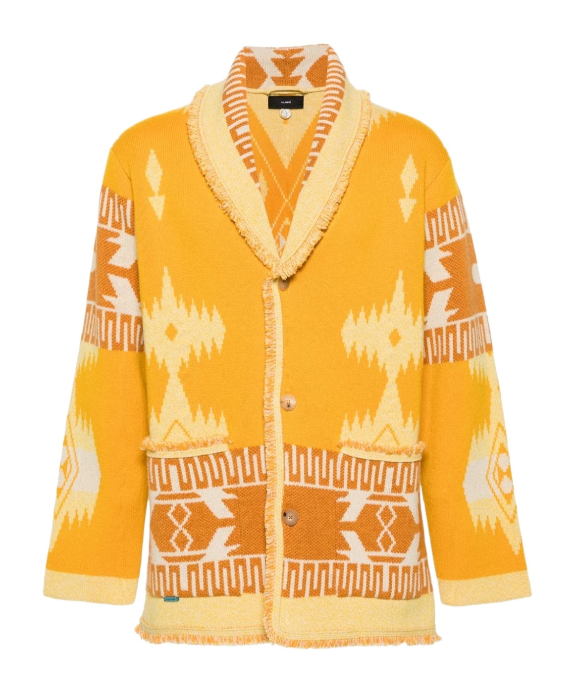 Alanui Cashmere Cardigan With Embroidered Geometric Pattern In Yellow