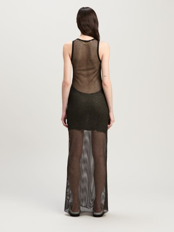 Palm Angels Double Layer Mesh Dress In Black