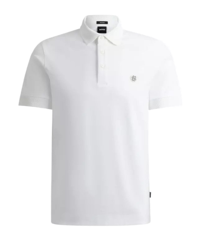 Hugo Boss Mercerized-cotton Polo Shirt With Double Monogram In White