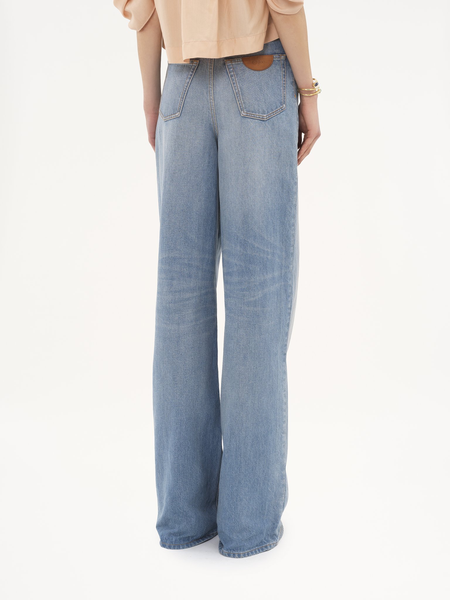 Chloé Paneled Rigid High-rise Wide-leg Jeans In Ice-blue