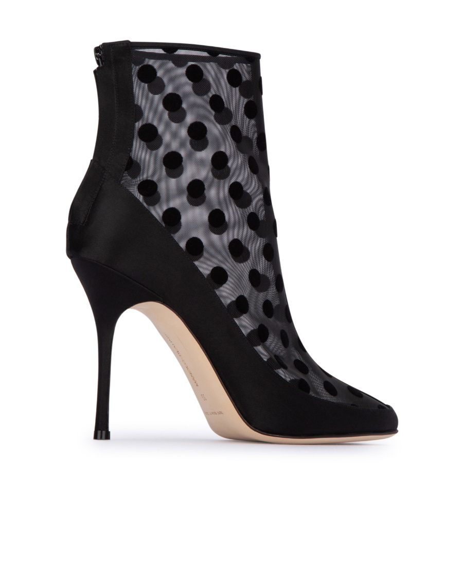 Manolo Blahnik Mukinka 105 Satin-trimmed Polka-dot Mesh Ankle Boots In Black