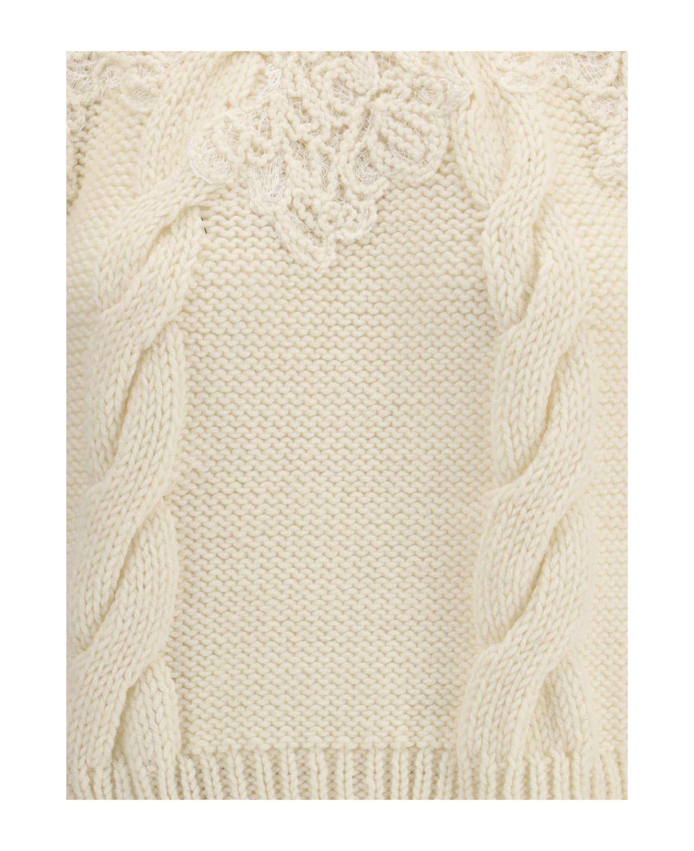 Ermanno Scervino Lace-insert Cable-knit Sweater In Neutral