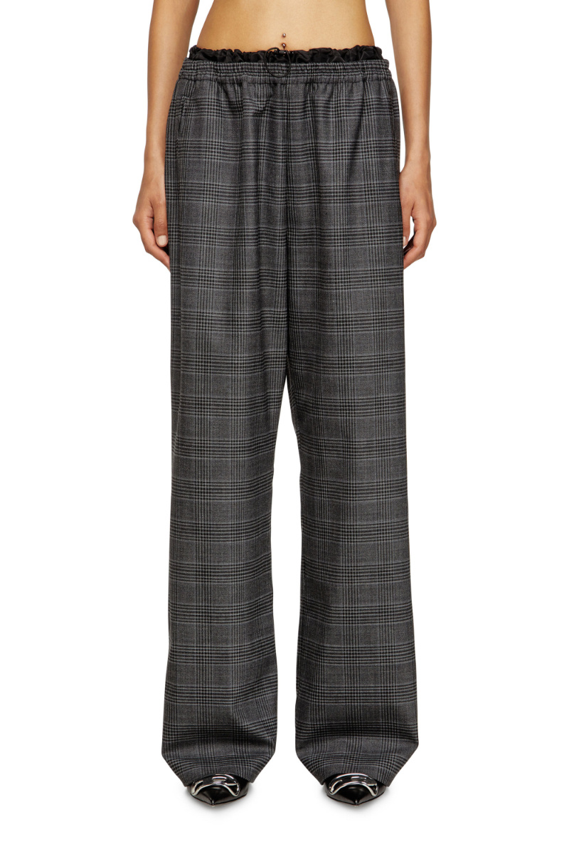 Diesel Elastic-waist Checked Straight Trousers In Gray