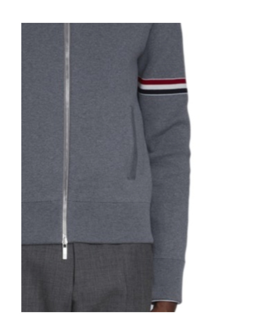 Thom Browne Rwb-stripe Cotton Jersey Zip-up Jacket In Gray
