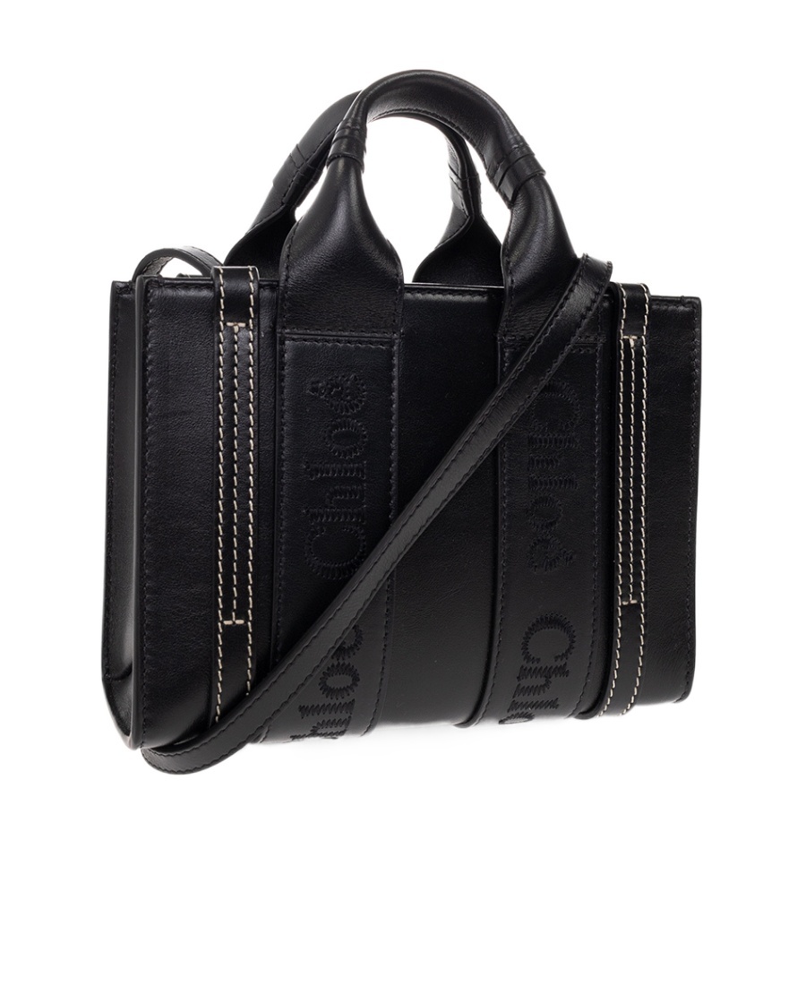Chloé Leather Woody Mini Bag In Black