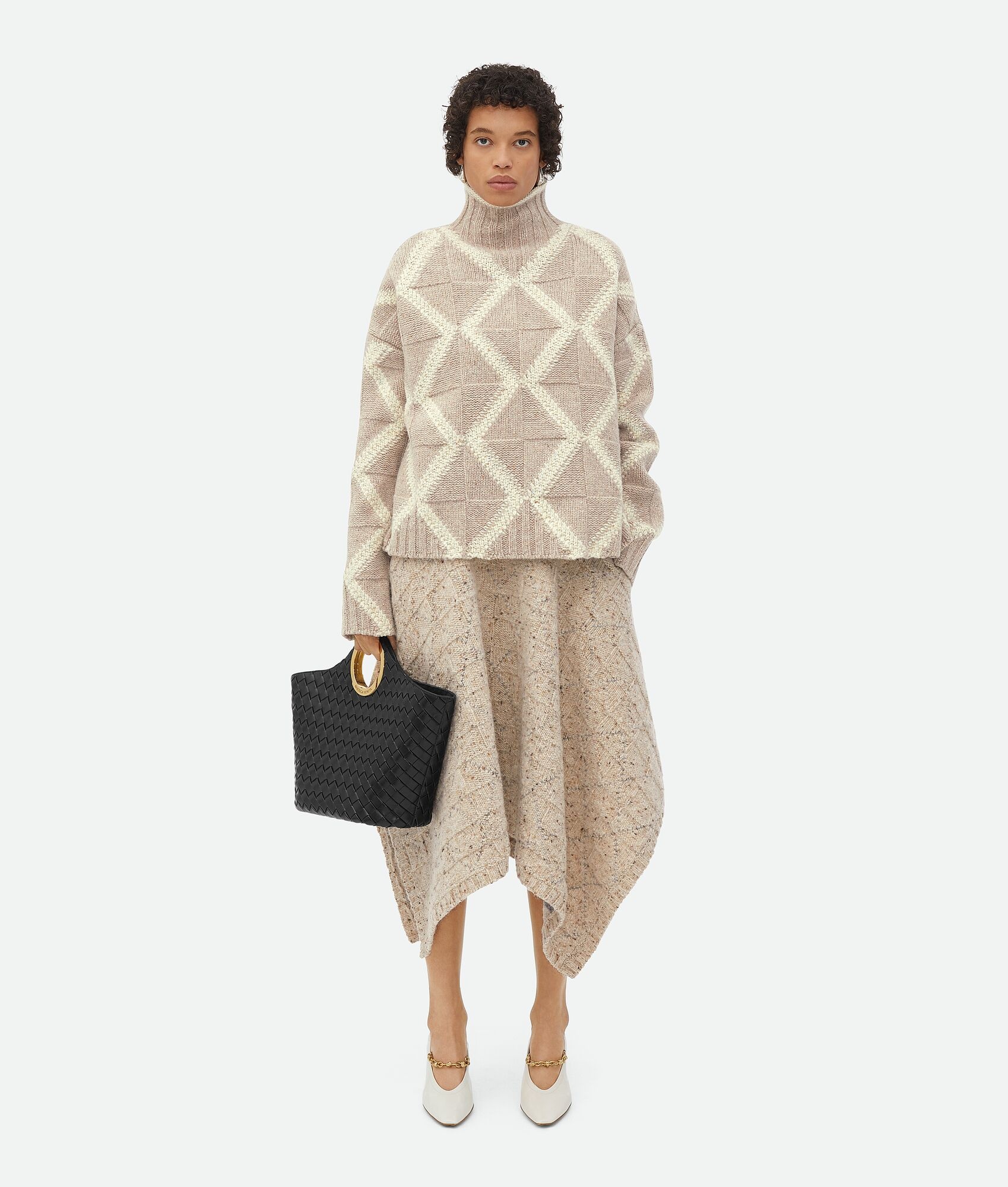 Bottega Veneta Jupe Losange En Laine In Nude