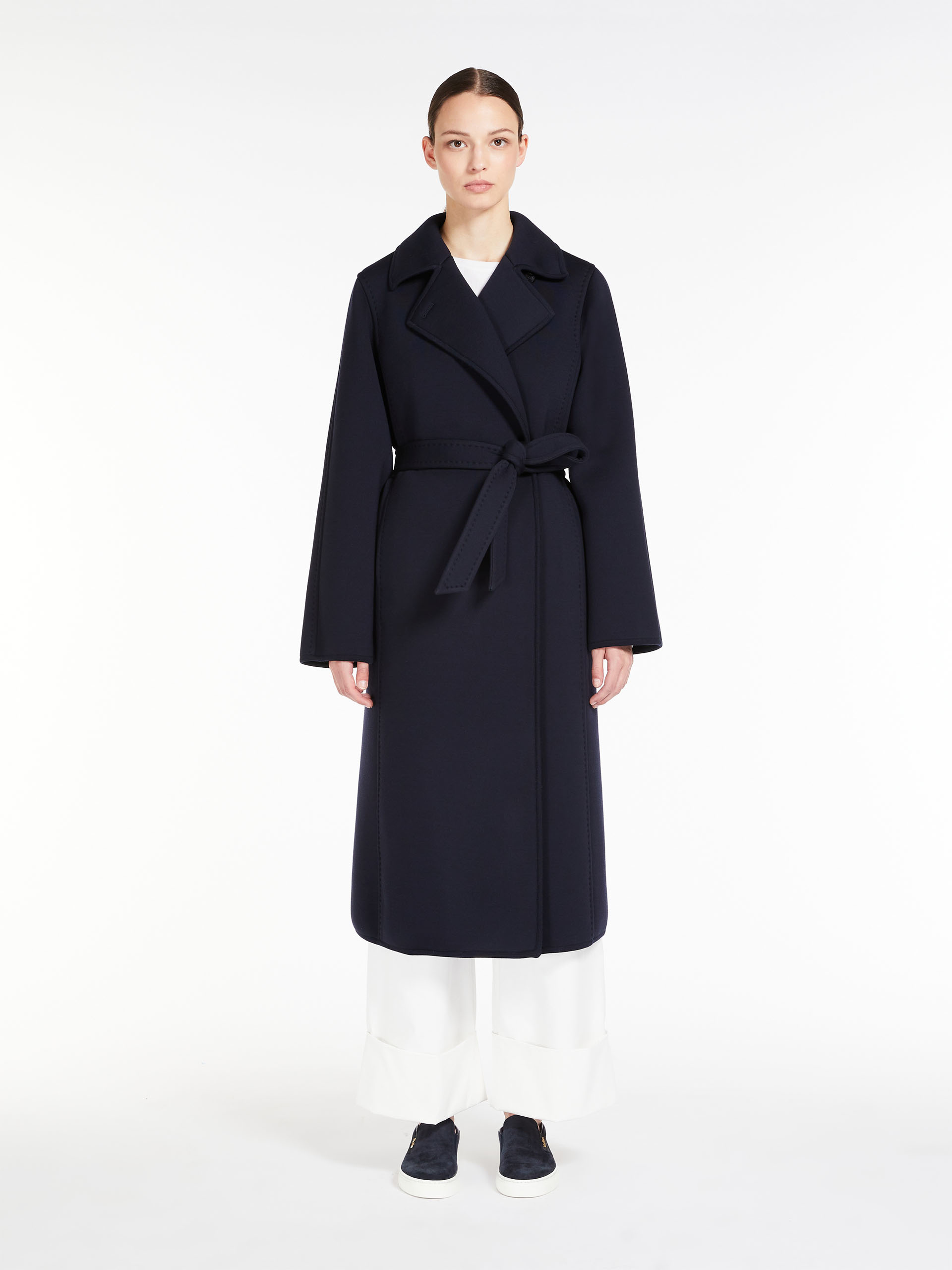 Max Mara Tie A Belt Overcoat In Black