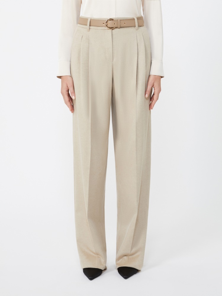 Max Mara Flowing Pure Wool Trousers In Neutral