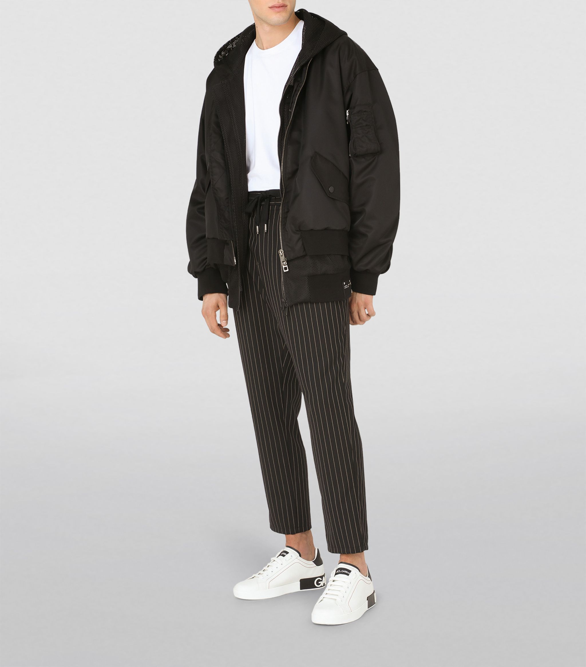 Dolce & Gabbana Nylon Jand Mesh Jacket With Hood In Black