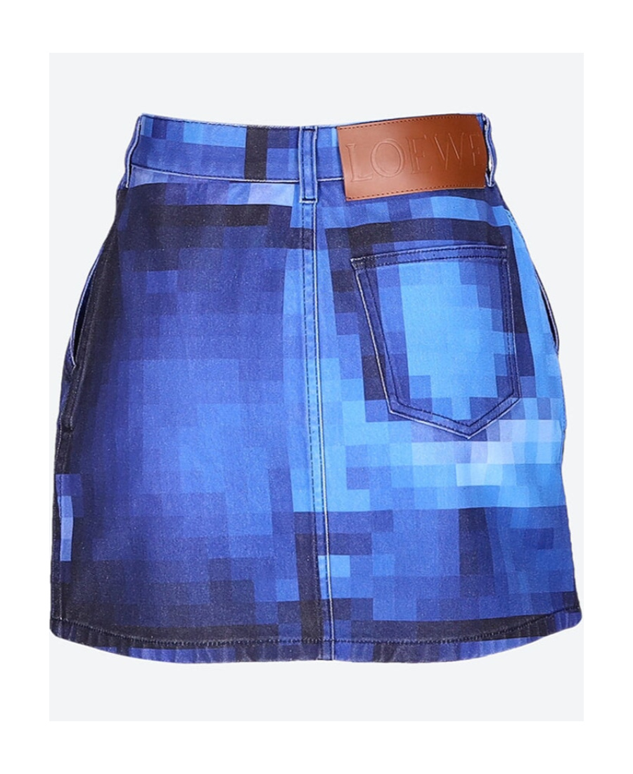 LOEWE PIXELATED MINI SKIRT IN DENIM 