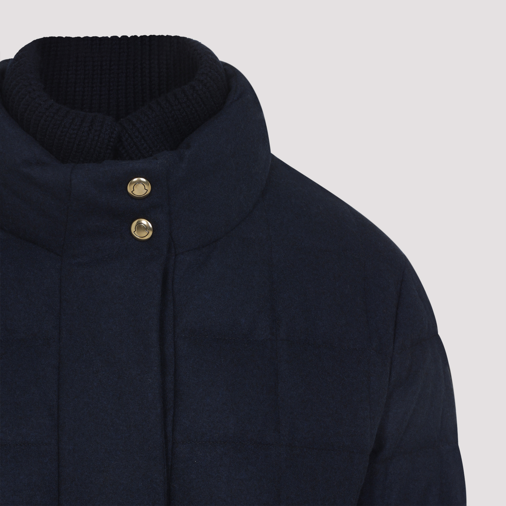 Moncler Quilted High Collar Jacket With Button Accents In Blue