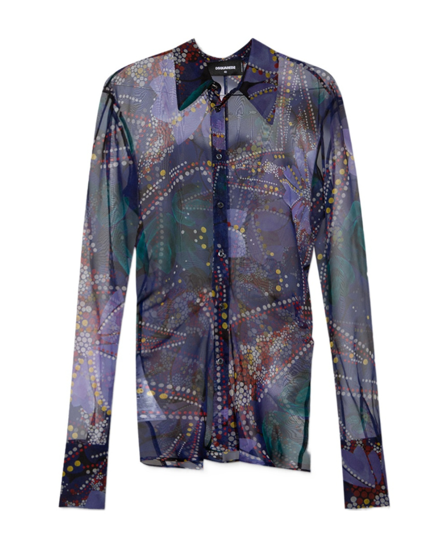 Dsquared2 Floral Print Semi-sheer Shirt In Black