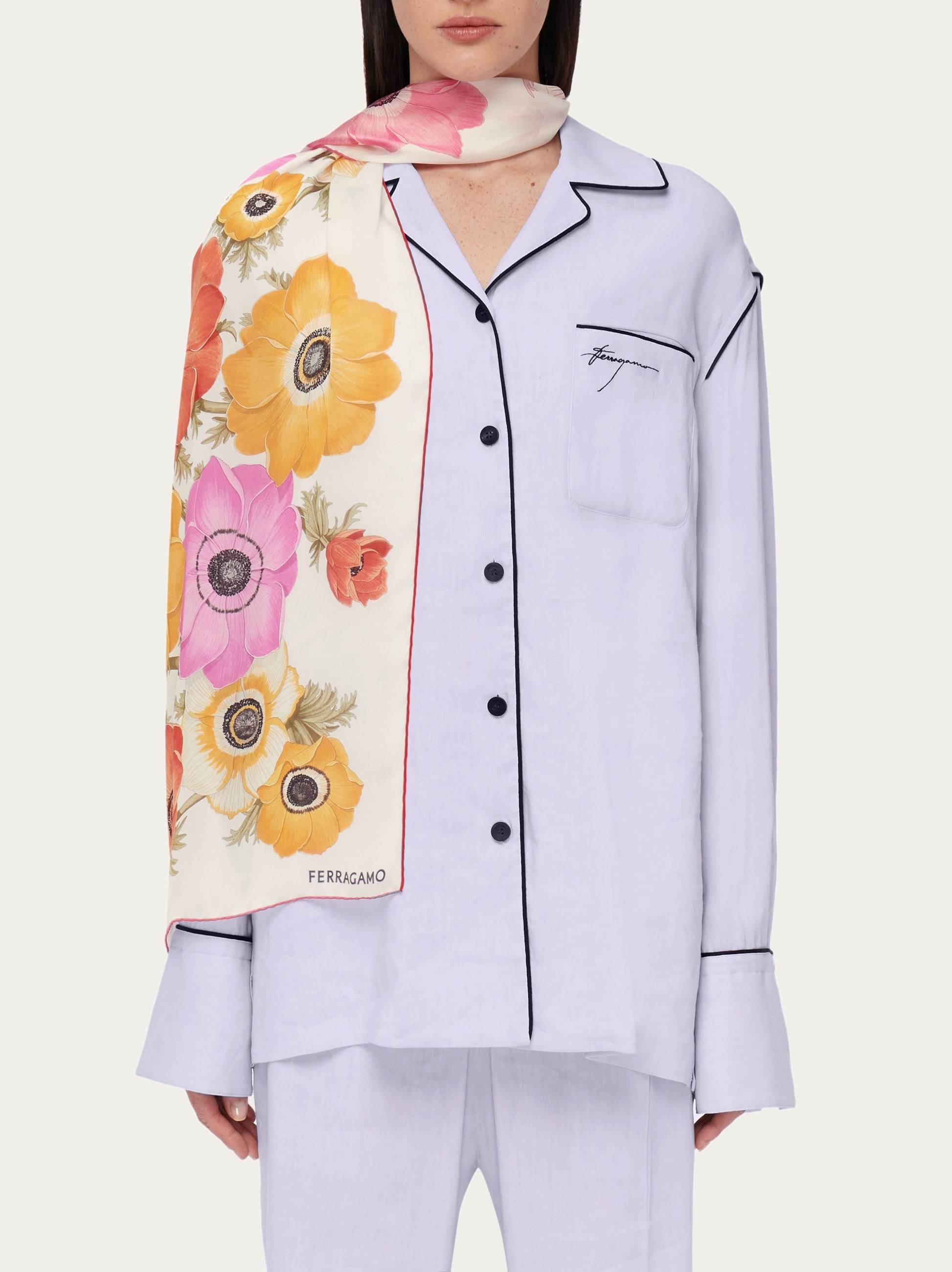Ferragamo Anemone Floral Print Silk Scarf In White