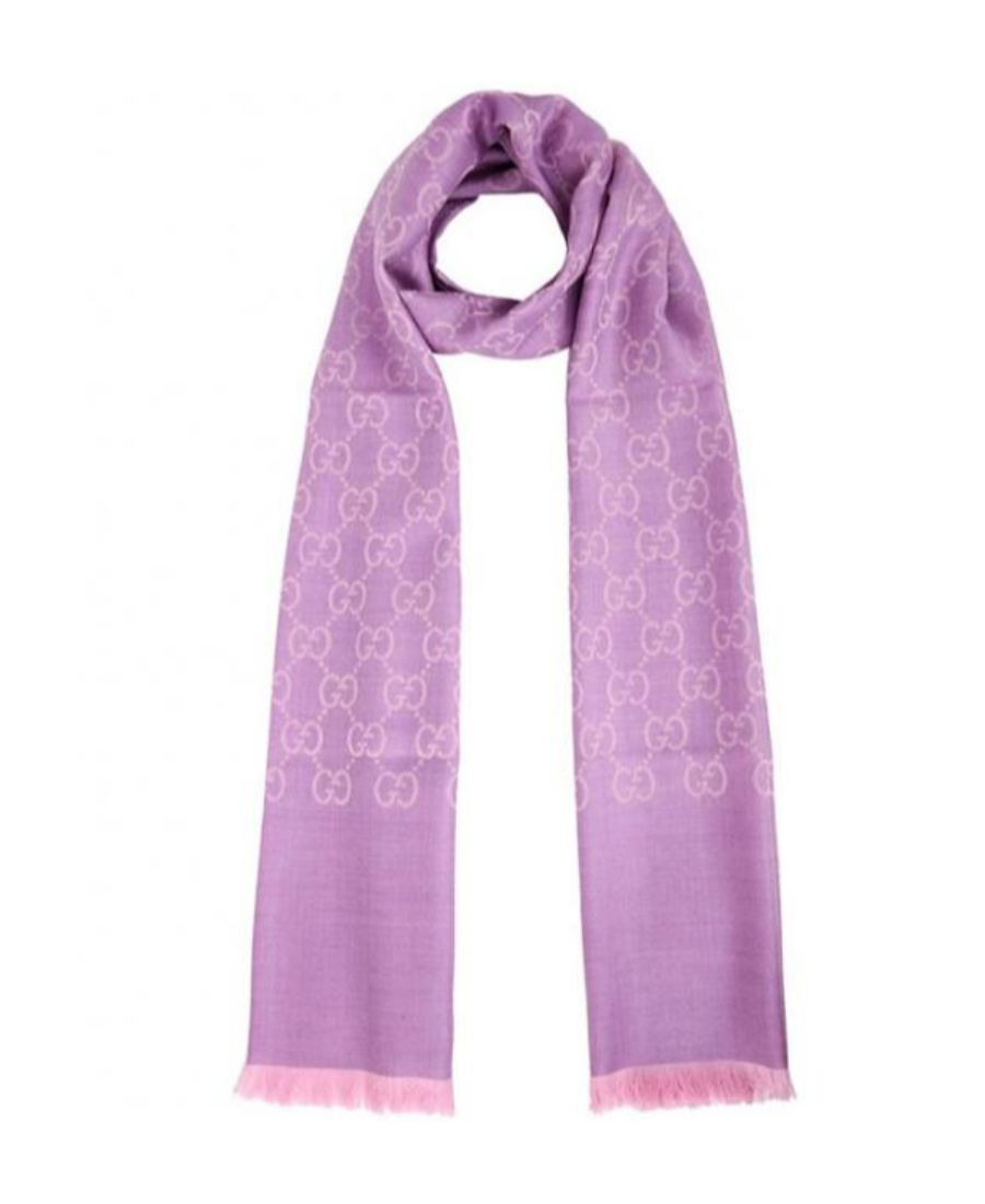 Gucci Double G Double-sided Fringed Scarf In Pink
