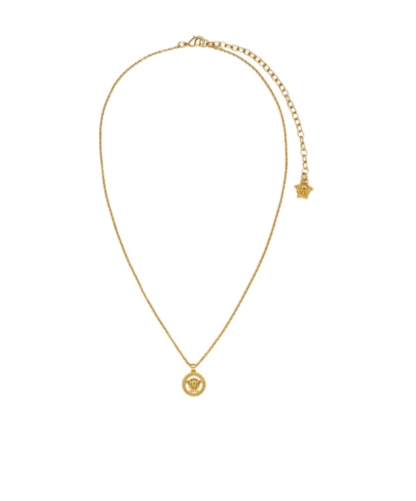 Versace Logo Plaque Chain Necklace In Yellow
