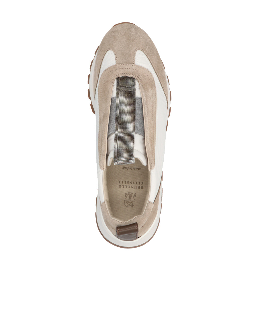 Brunello Cucinelli Mixed Leather Slip-on Runner Sneakers In White