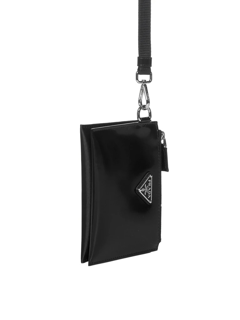 Prada Logo Plaque Zip-up Wallet In Black