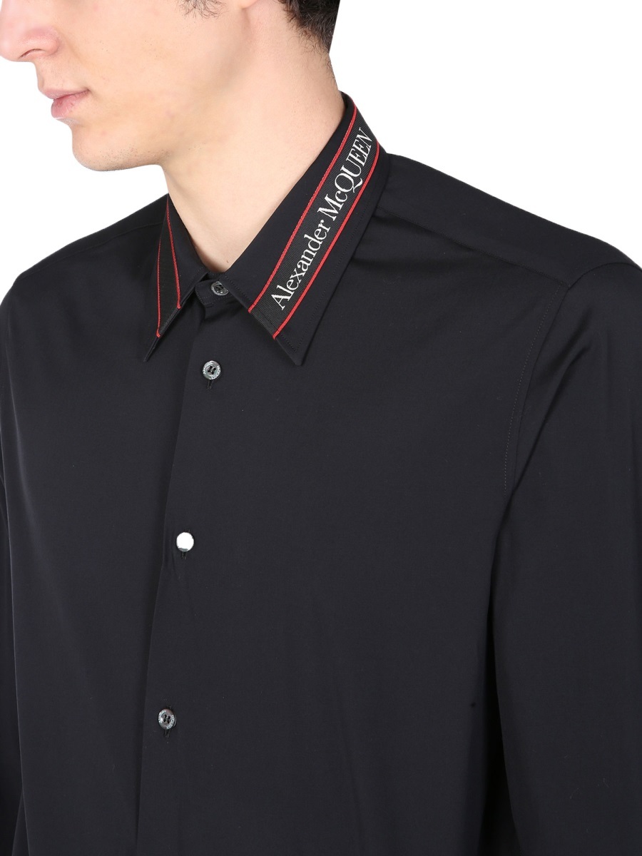 Alexander Mcqueen Logo-tape Long-sleeve Shirt In Black