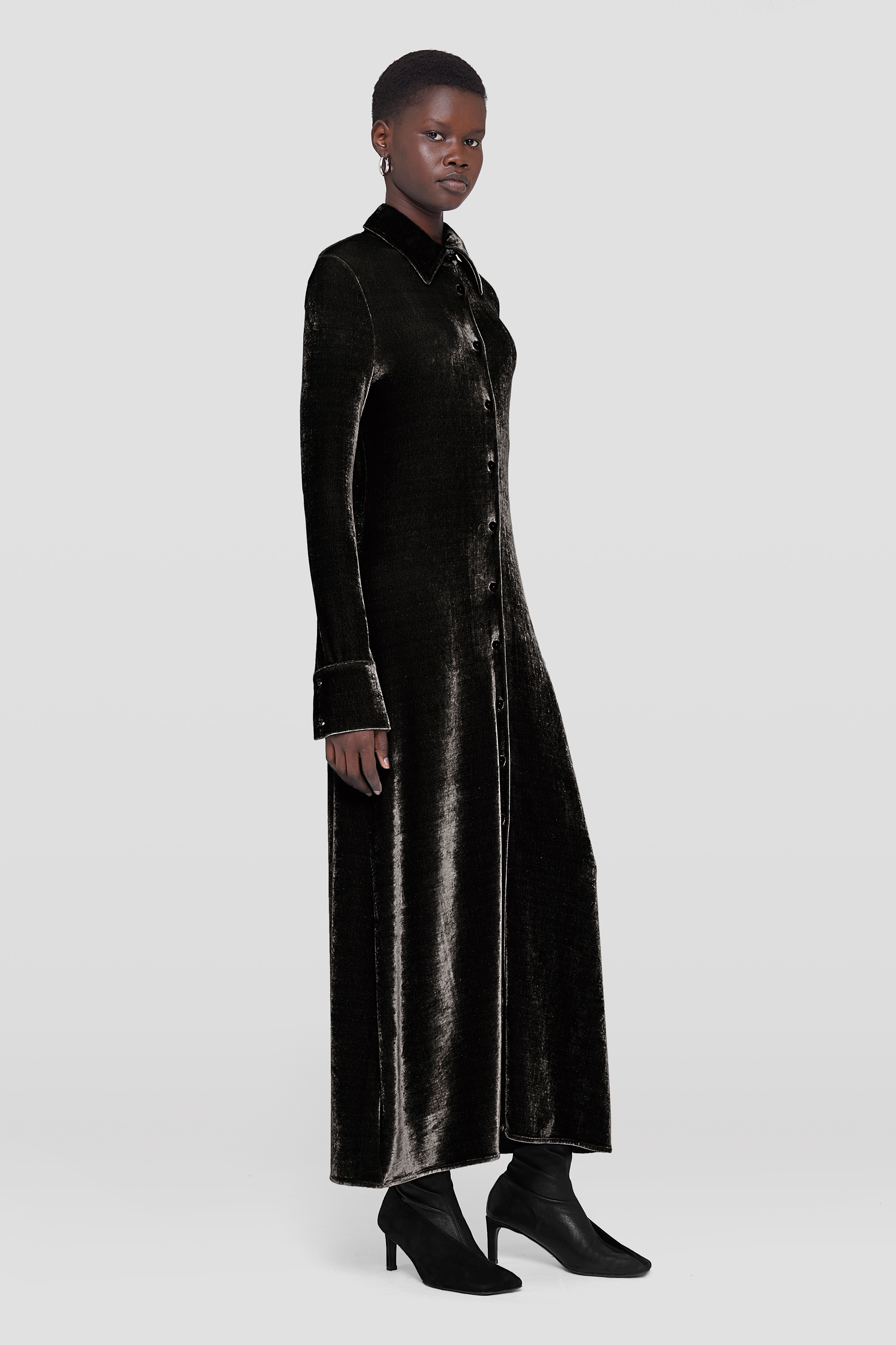 Jil Sander Velvet Maxi Shirtdress In Black