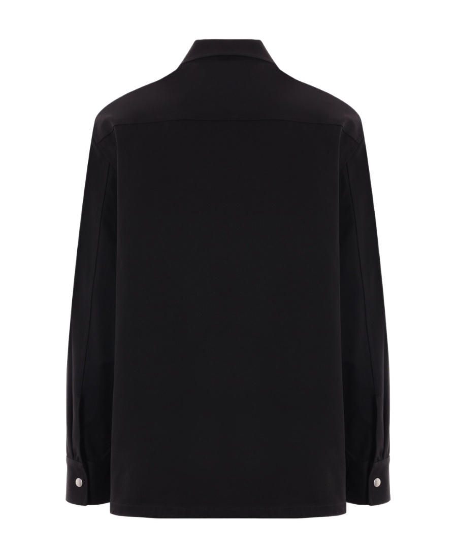 Jil Sander Black Zip-up Shirt With Contrasting Stitching In Tech Fabric Man In Black
