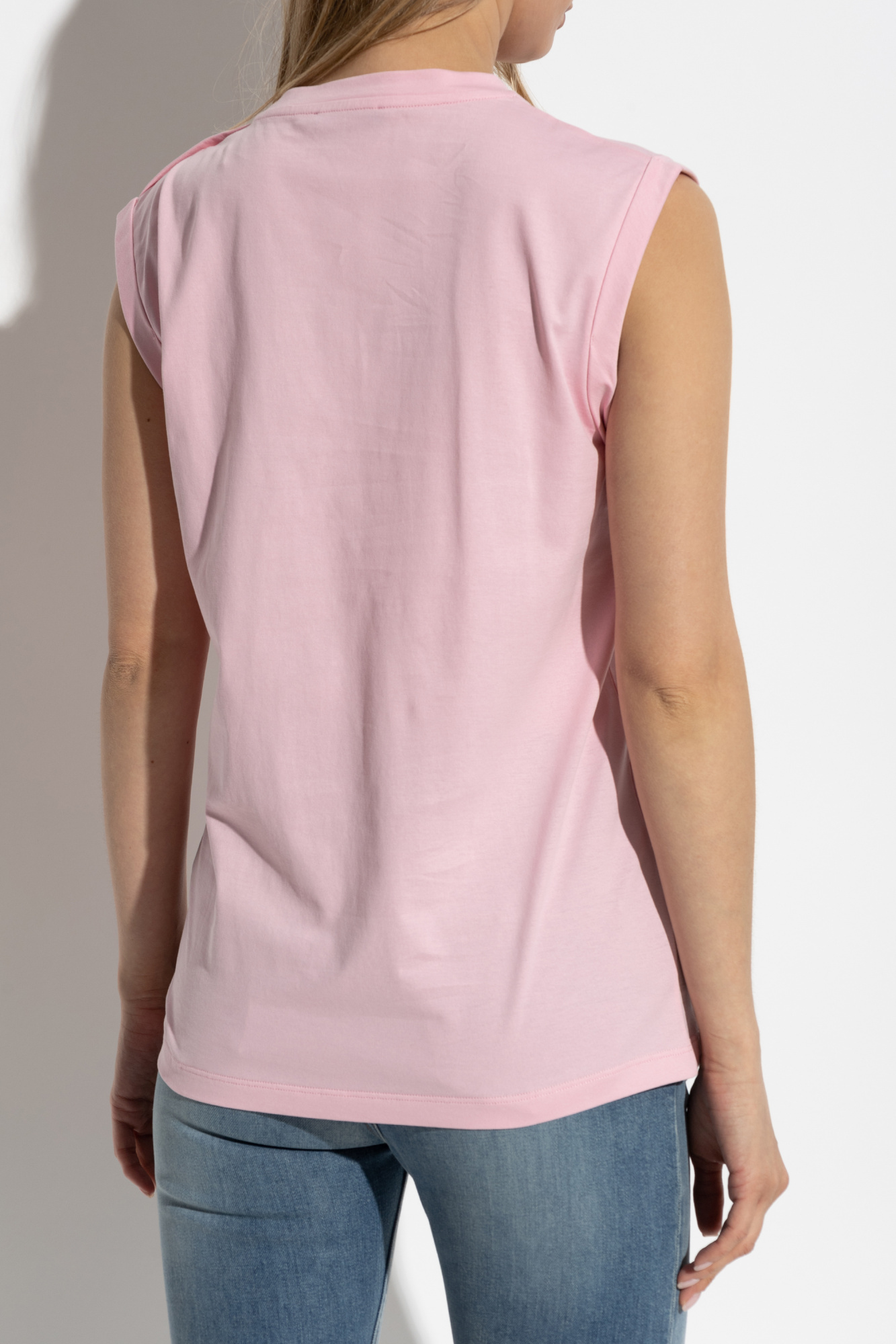 Balmain Logo Button Crew Neck Sleeveless Top In Pink