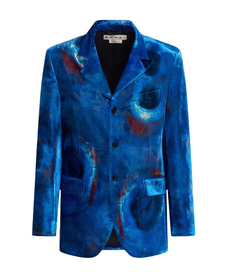 Marni Single-breasted Velvet Blazer With Buchi Blu Print
