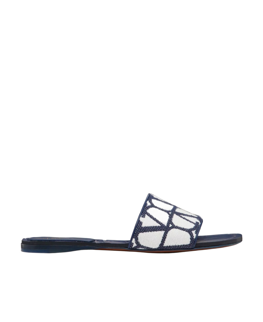 Valentino Toile Iconographe Leather-trimmed Cotton-canvas Jacquard Slides In Black