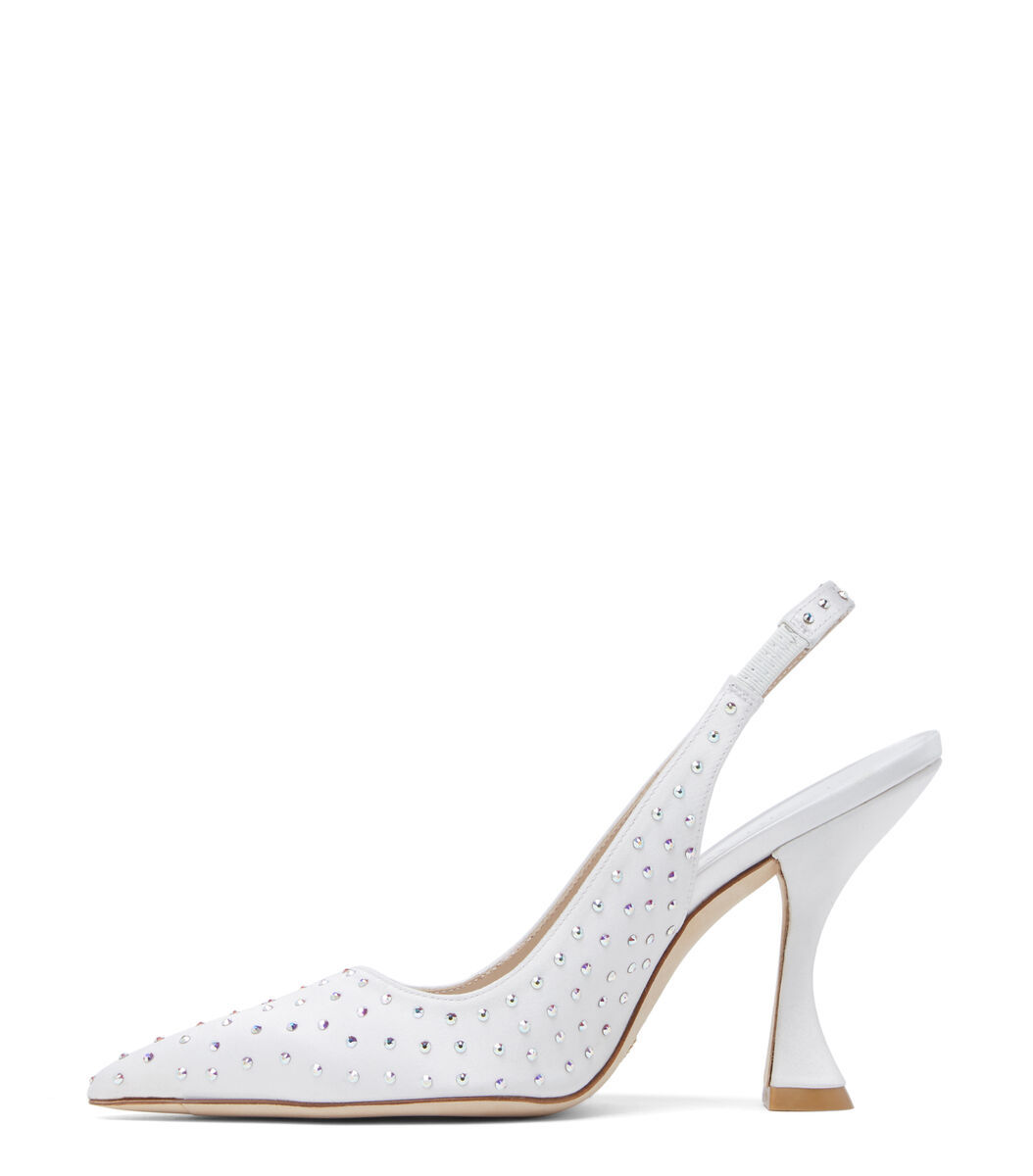 Stuart Weitzman Glam Xcurve Crystal Slingback Pumps In White