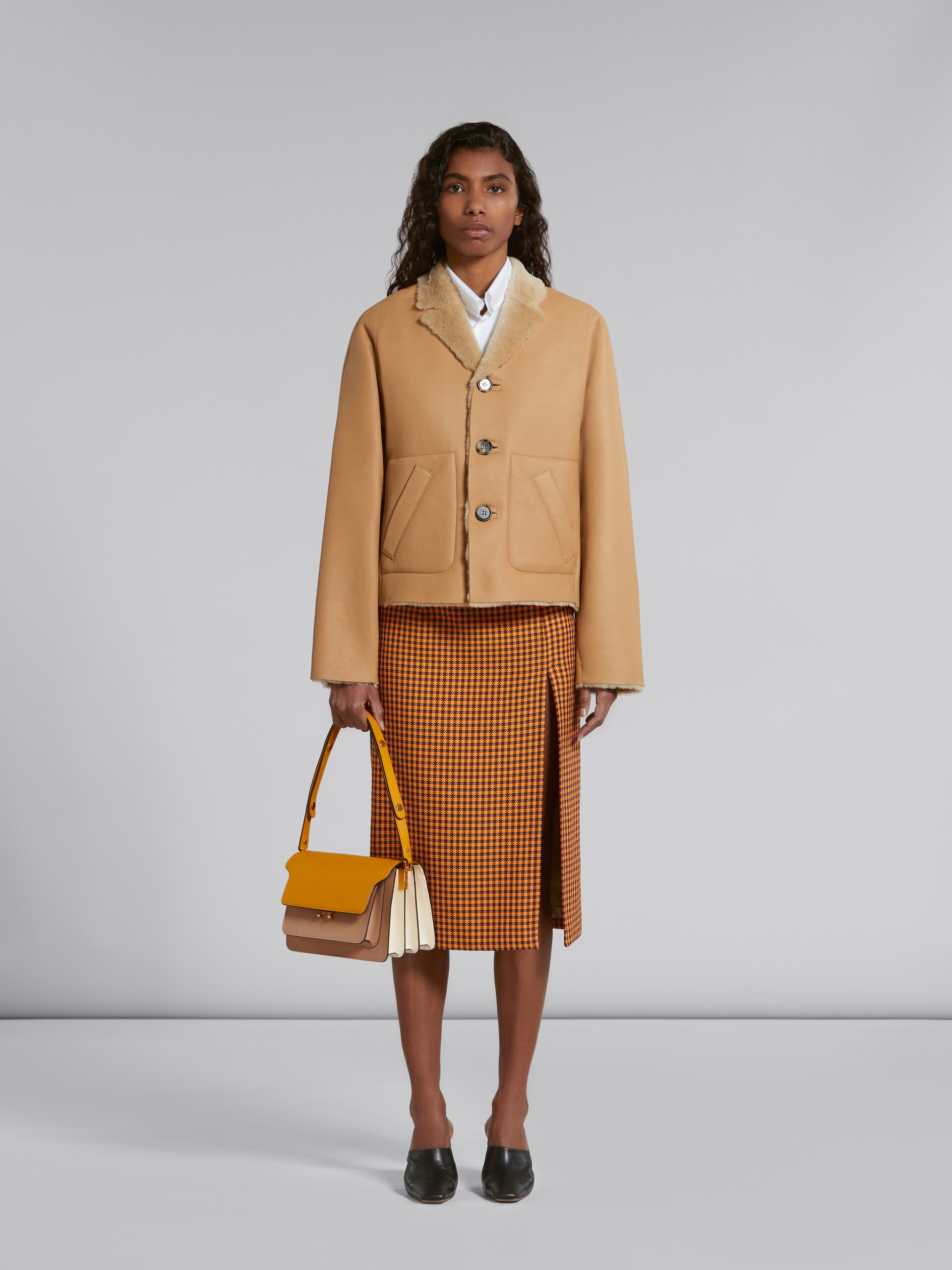 Marni Trunk Leather Shoulder Bag In Yellow
