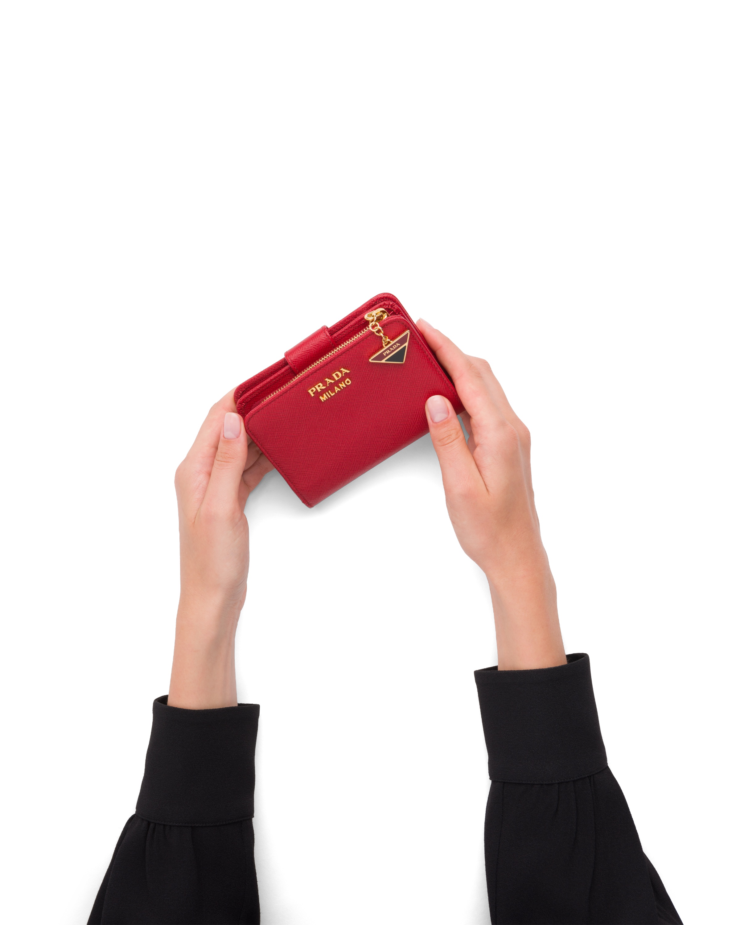 Prada Saffiano Cross Texture Wallet In Red