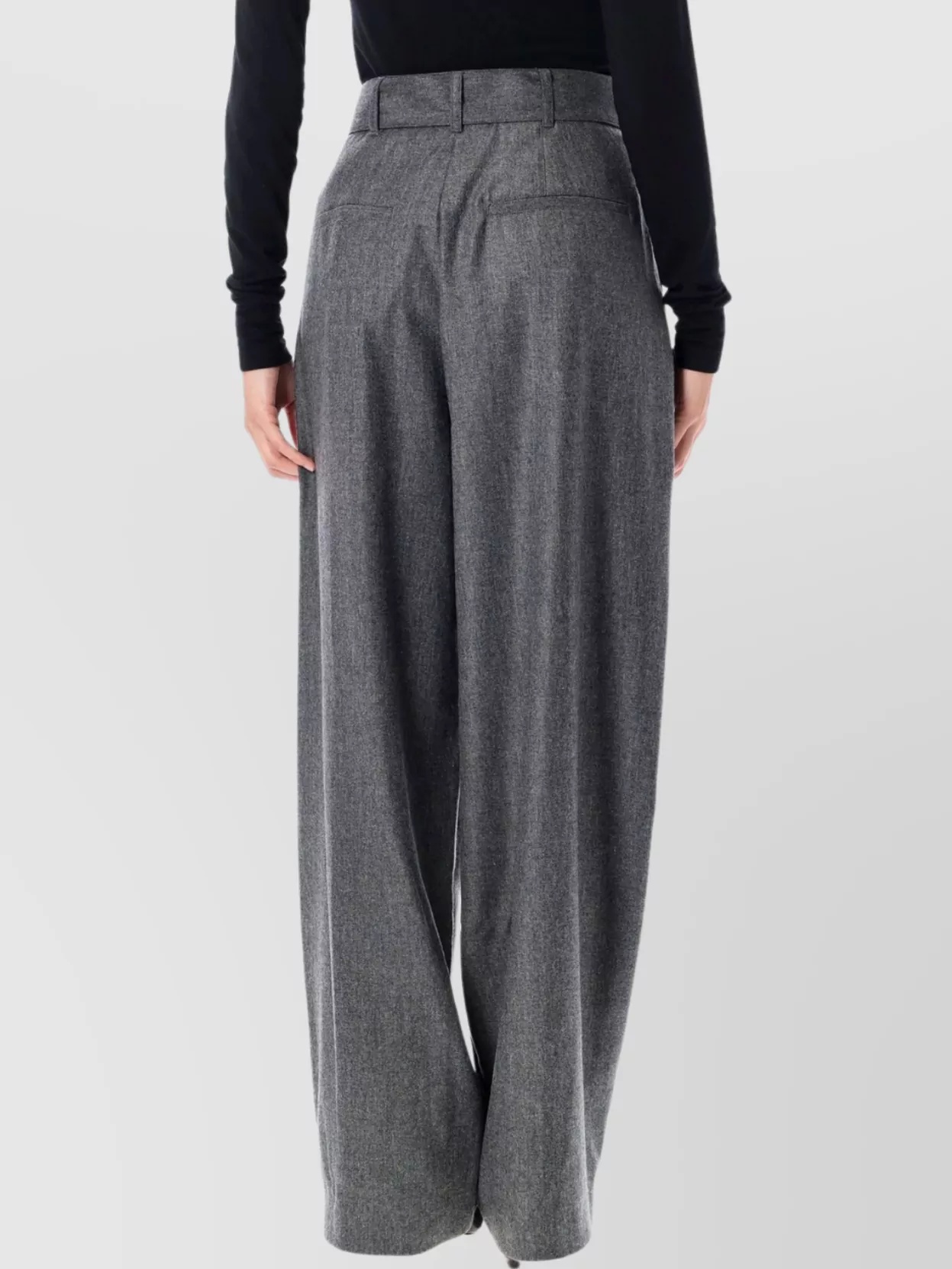 Soeur High Waist Wool Blend Trousers With Belt In Black