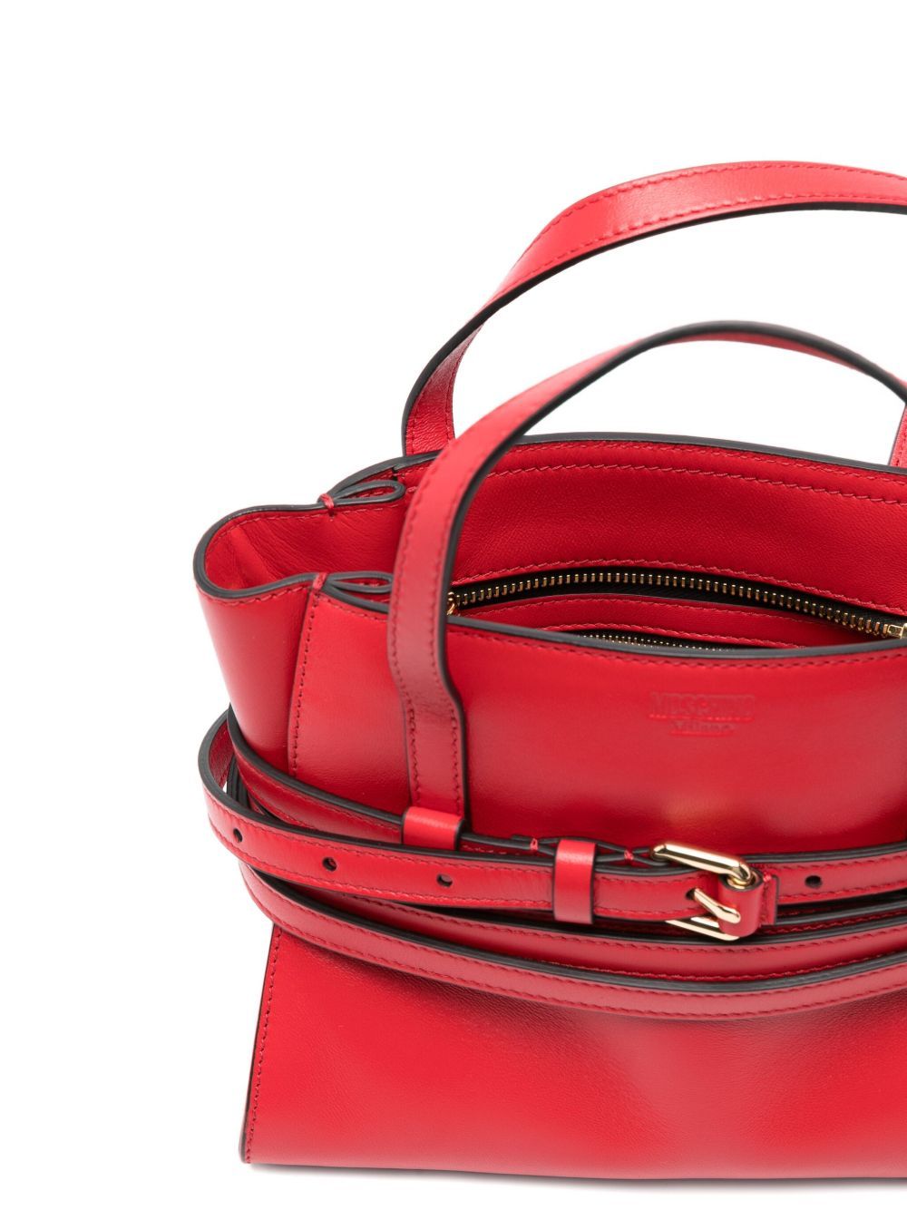Moschino Double Belt Shoulder Bag With Top Handles In Red